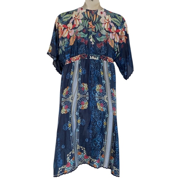 Johnny Was Annia Printed Silk V-Neck Kimono Sleeve Midi Dress Sz XL - Picture 6 of 16